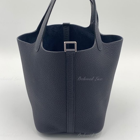 Authentic HERMES Picotin Lock 18 Caban (dark blue) Clemence Leather Palladium - Picture 5 of 13